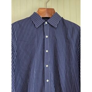 Michael Michael Kors Shirt Mens 16.5 34/35 Blue Stripe Regular Fit Dress
